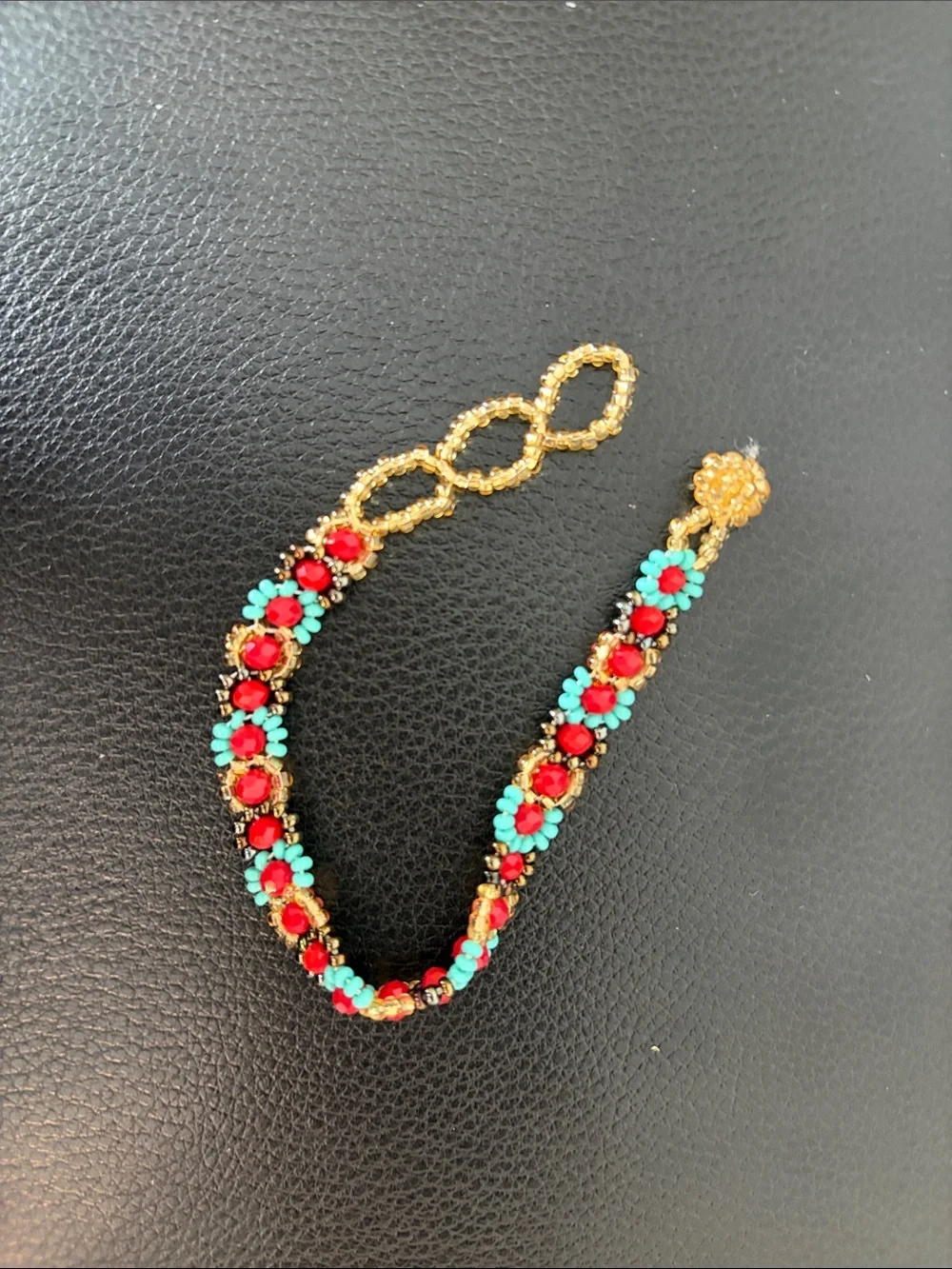 Gold-Tone Bracelet with Red and Turquoise Stones - Women Jewelry